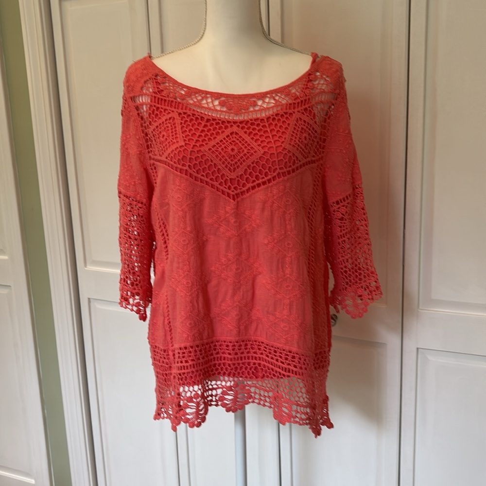 Coral Boho Crocheted Women's Top with cami liner